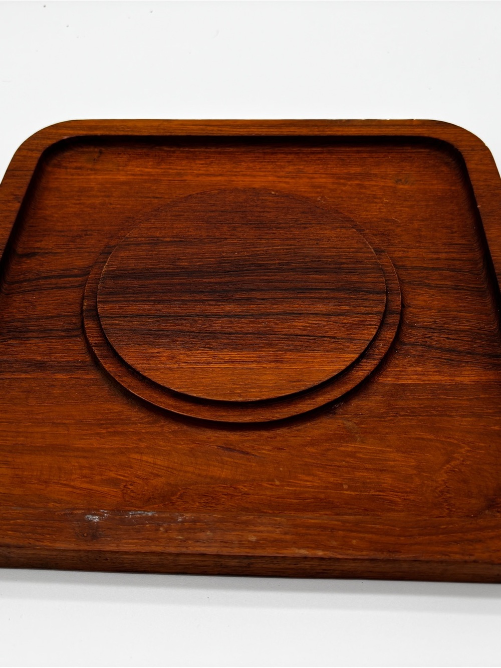 Julie Pomerantz Wood Serving Tray with Centered Circular Inset- Rich Walnut Tone